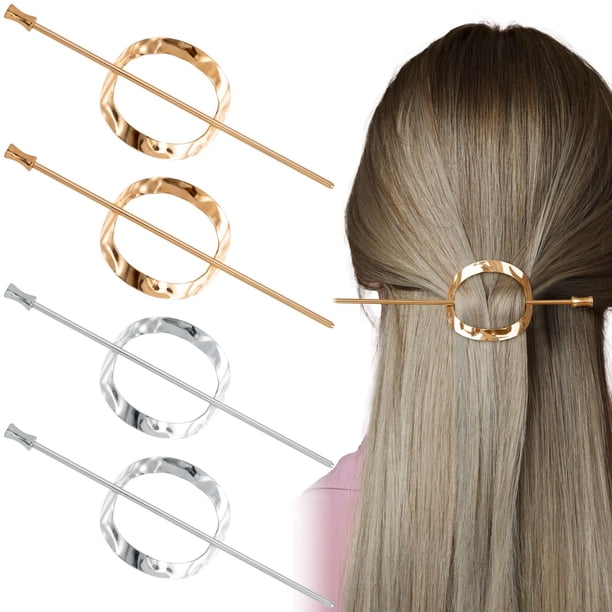 4 horquillas minimalistas para el pelo para moño, varillas geométricas, pasadores, horquillas para el pelo de boda, color plateado y dorado, accesorios decorativos para mujeres y niñas, pelo largo