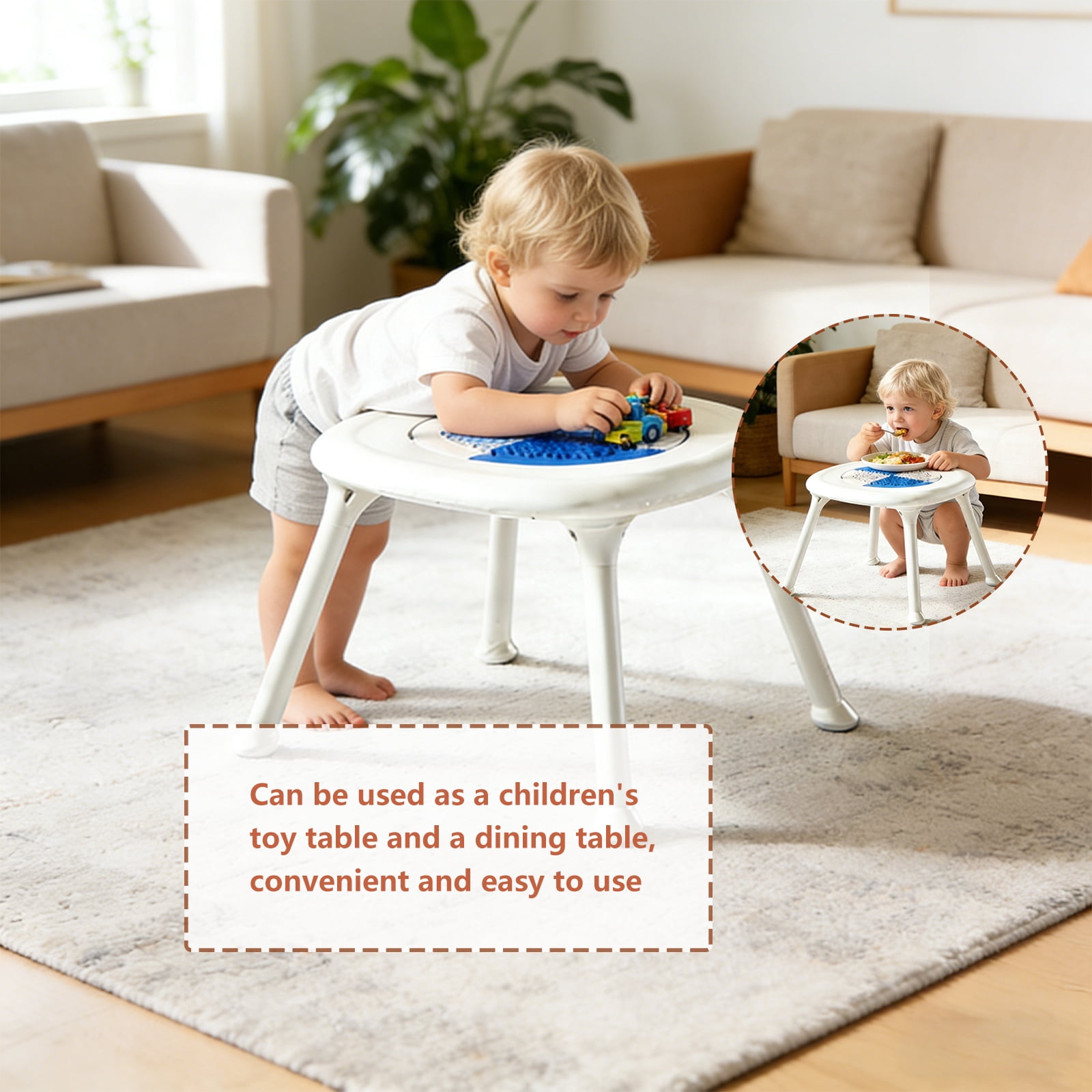 Convertible 4-in-1 Baby High Chair with Block Table, Infant to Toddler Feeding Chair with Play Tray & Built-in Toys, Removable PU Cushion, Easy to Clean Dining & Activity Chair–Blue
