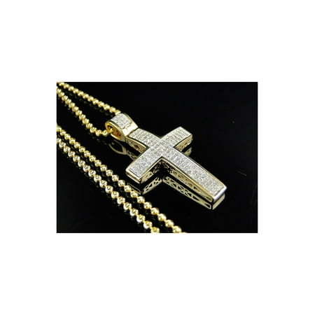 Classic Pendant Mini Pendants - Genuine Diamond Mini Cross Pendant & Chain Finished In 10K Yellow Gold (.75 Ct)
