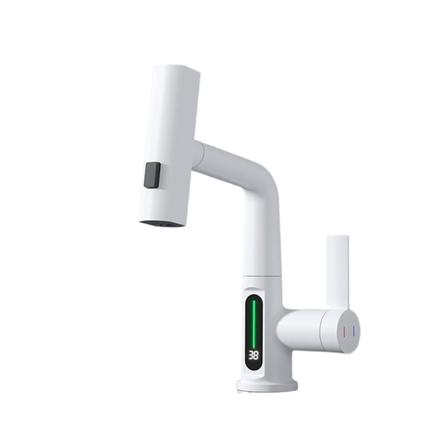 Temperature LED Digital Display Waterfall Basin Faucet, Pull Out Faucet Stream Sprayer Hot Cold Water Tap Mixer Bathroom Faucets ,Versatile Features