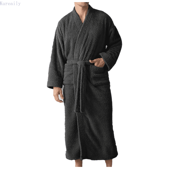 Kureaily Men's Nightgown Kimono Collar Bathrobe Home Wear Short Sleeve Sleepwear