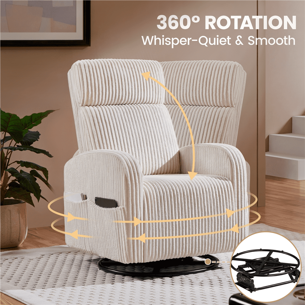 Yaheetech Corduroy Swivel Recliner Glider Chair Rocking Chair for Living Room, Beige