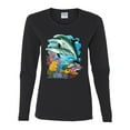 thumbnail image 2 of Pair of Dolphins Swimming in Ocean Animal Lover Womens Graphic Long Sleeve T-Shirt, Black, Small, 2 of 3