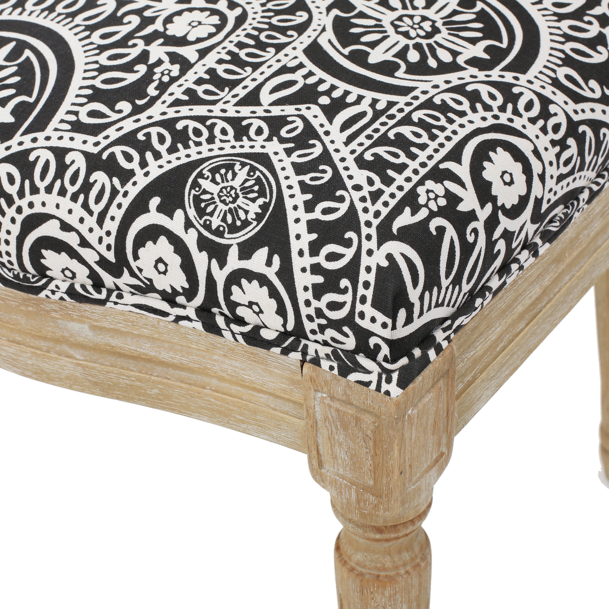 Noble House Dason Fabric and Wood 5 Piece Dining Set, Black and White Print and Natural