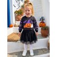 thumbnail image 5 of RUINIXCW Toddler Baby Girl Halloween Tutu Dress Outfit Kids Little Girl Fall Winter Dress Pumpkin Ghost Bat Print Long Sleeve Patchwork Tulle Dress, 5 of 9
