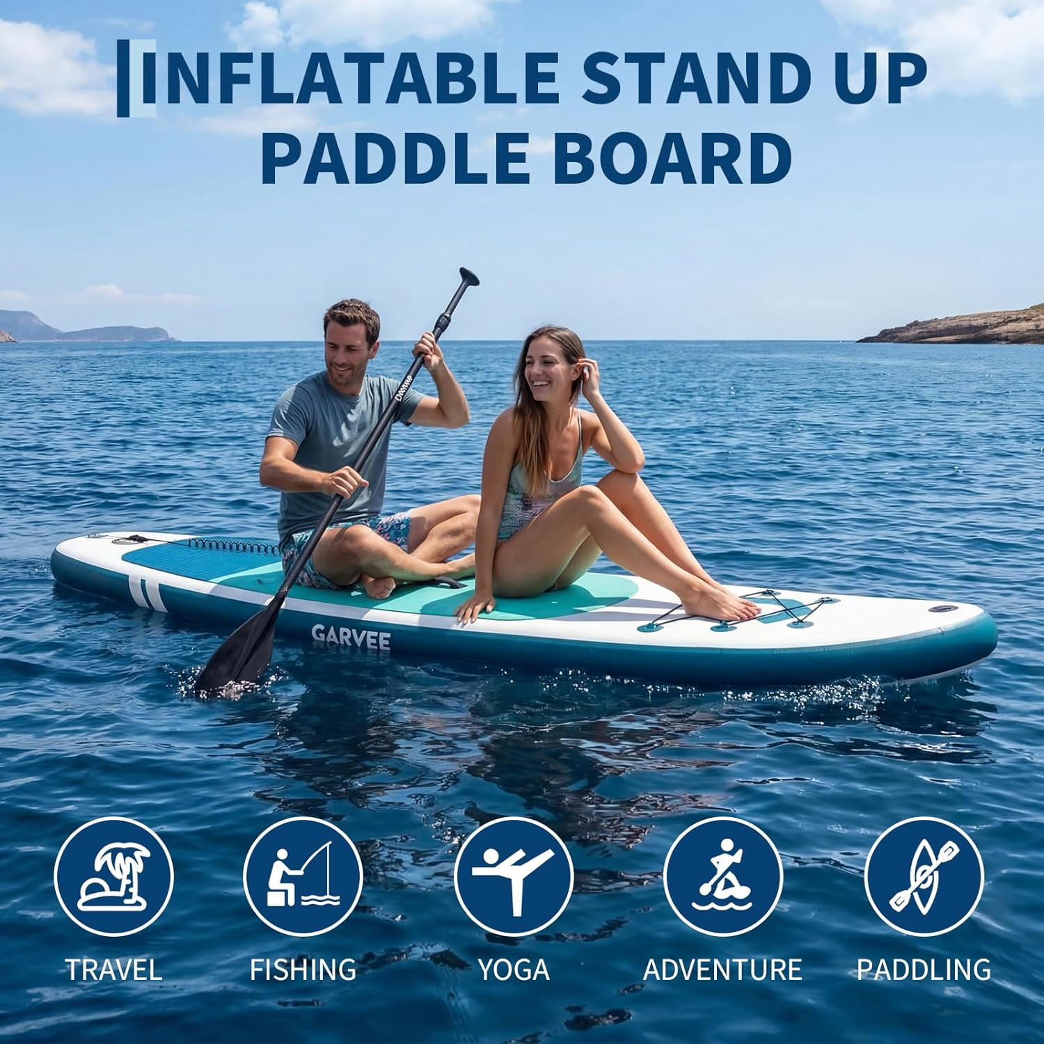 2-in-1 Inflatable Stand Up Paddle Board with Premium SUP Paddleboard Accessories, Wide Stable Design,Non-Slip Comfort Deck for Adults & Youth of All Skill Levels Water Sports & Fishing, Blue