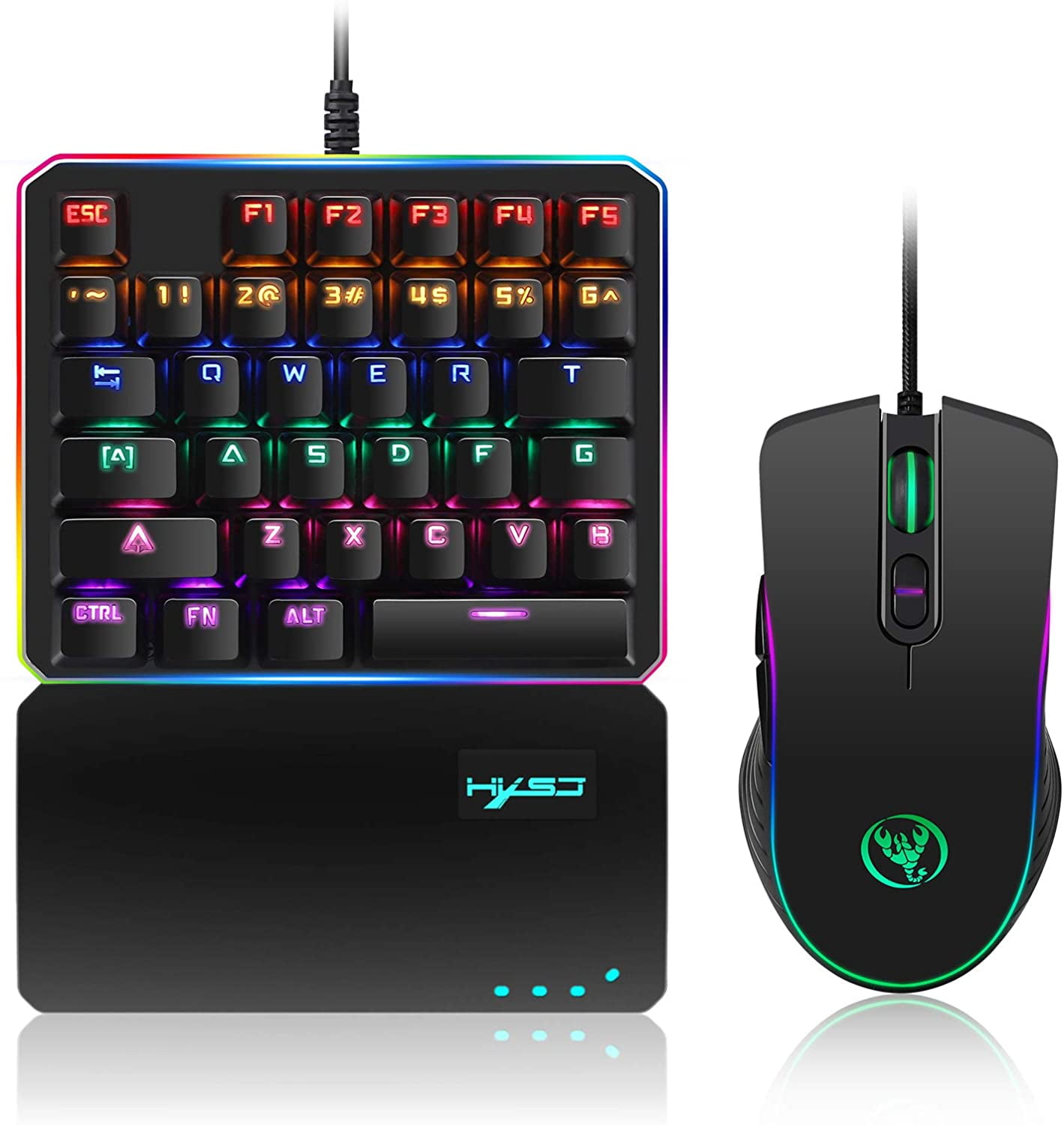 7 Color RGB Backlit USB Mouse & Gaming Keyboard Keypad Single Hand for PC Laptop 