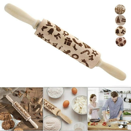 

Gustave 3D Christmas Wooden Rolling Pin Embossing Roller Pins Wood Embossing Embossed XMAS Pattern for Cookies Baking Kitchen Tool (Bell 13.8 )