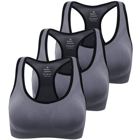 

3 Pack Women Racerback Sports Bras High Impact Workout Yoga Gym Activewear Fitness Bra-GRAY