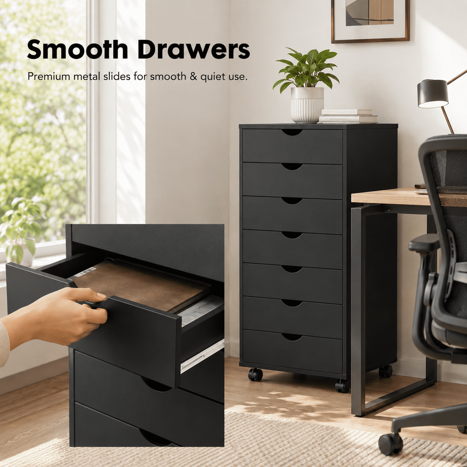 Alvantor 5/7-Drawer Storage Cabinet with Rolling Wheels, Lockable Casters, Spacious Drawers & Top Shelf for Office & Home