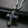 thumbnail image 3 of Avaner Vintage Cross Necklace for Men,22" Stainless Steel Necklace Pendant with Sapphire, 3 of 4