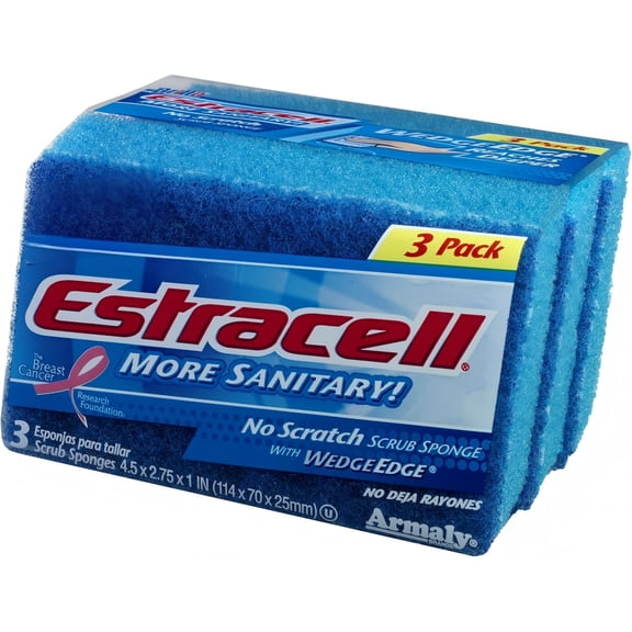 Estracell No Scratch Scrub Sponge with Wedge Edge, 3-Count