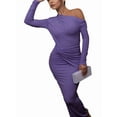 thumbnail image 2 of Women'S Dress Fall Winter French Long Sleeve Slim Fit Maxi Dress Formal for Women Purple S, 2 of 8