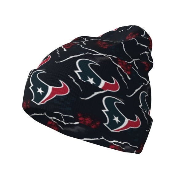 Houston Football Team Print Knitted Hat Soft Stretch Winter Cuff Beanie City Classic Hat for Men Women Game Fans Gifts