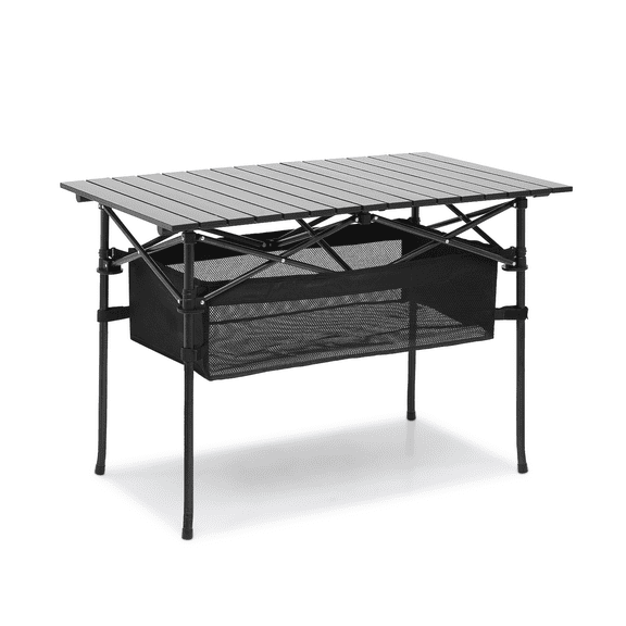 MADOG 37" Folding Camping Table Outdoor Portable Table with Storage Space, Aluminum Roll Up Tabletop & Carrying Bag for Outdoor Picnic Beach BBQ Backyards, Black