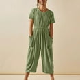 thumbnail image 2 of gakvbuo Jumpsuits For Women Summmer Dressy Wedding Women's Casual Loose Pocket Strap Cotton And Linen Jumpsuit Short Sleeve Sling Jumpsuitit, 2 of 7