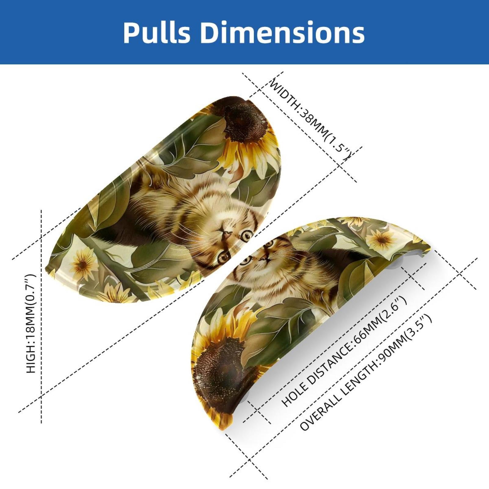 PhooArto 6 Pcs Cup Drawer Pulls, Kitten and Sunflower Pattern Shell Shape Handles Cabinet Knobs for Dresser Cupboard Closet Wardrobe with Screws
