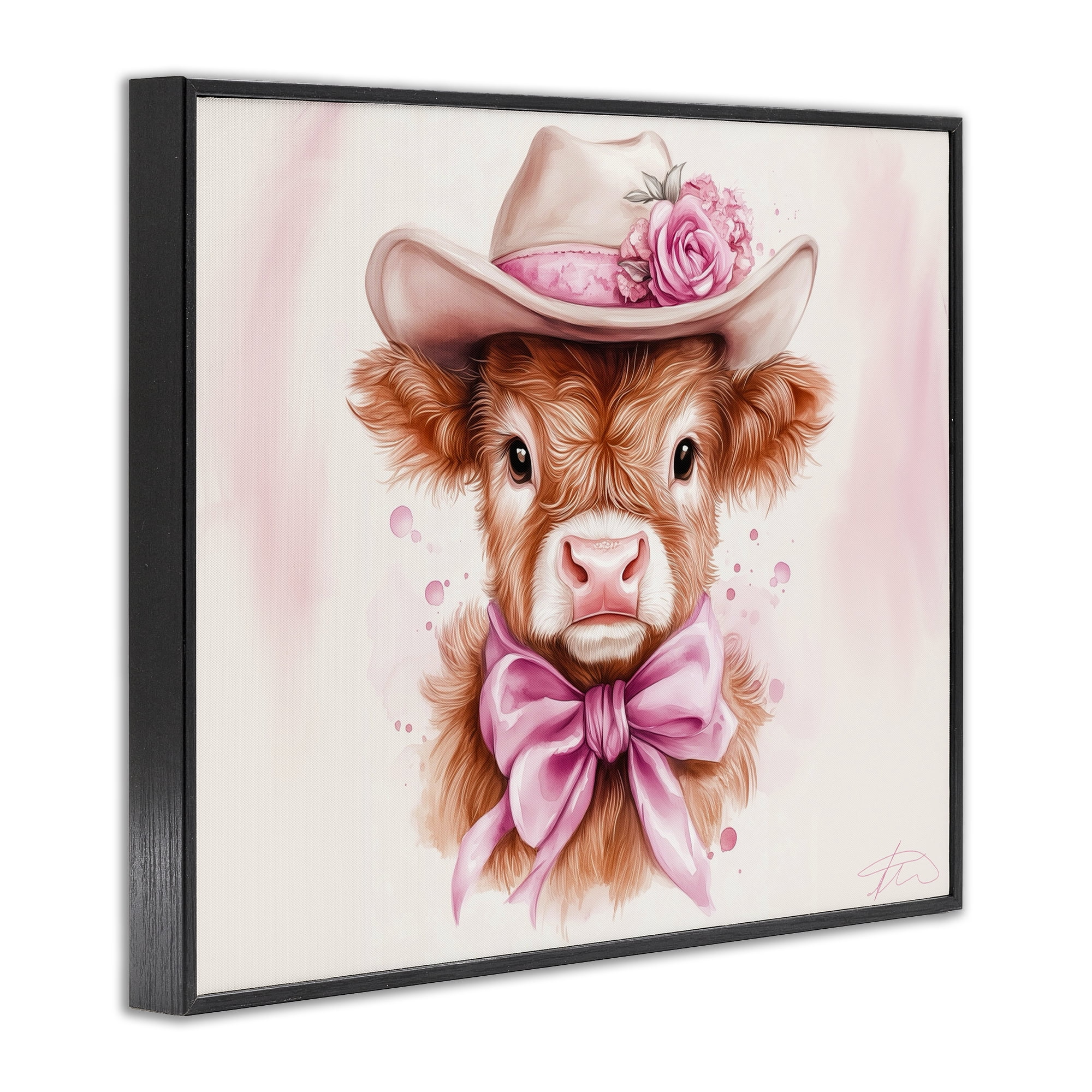 Pretty In Pink Cow Black Framed Giclee Art, design by Shawna Stewart