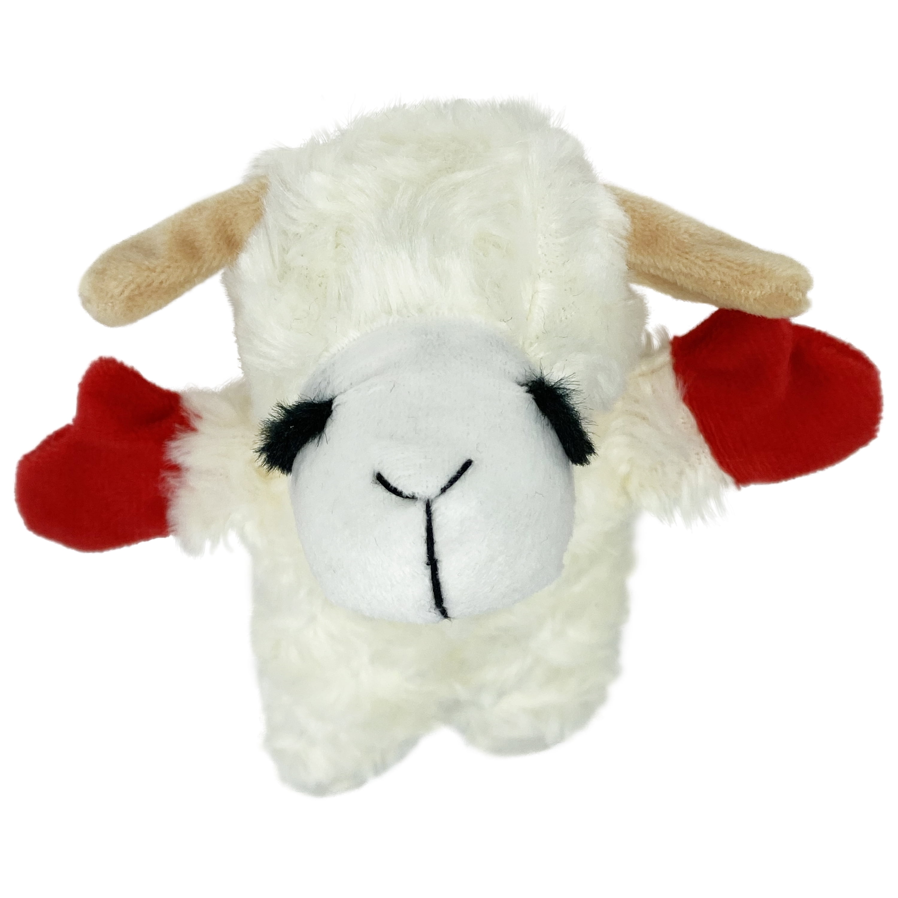 (3 pack) Multipet Lamb Chop Plush Crinkle Flop Dog Toy, White with Red Paws