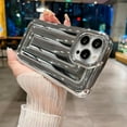 thumbnail image 3 of Compatible with iPhone 13 Pro Max Case 6.7 Inch,Luxury 3D Stripe Lattice Soap Case for Women Girls, Fashion Solid Color Electroplated Soft Silicone Shockproof Protective Back Cover-Silver, 3 of 12