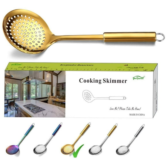 ReaNea Gold Kitchen Skimmer Spoon, Stainless Steel Metal Cooking Strainer, Slotted Spoons for Cooking