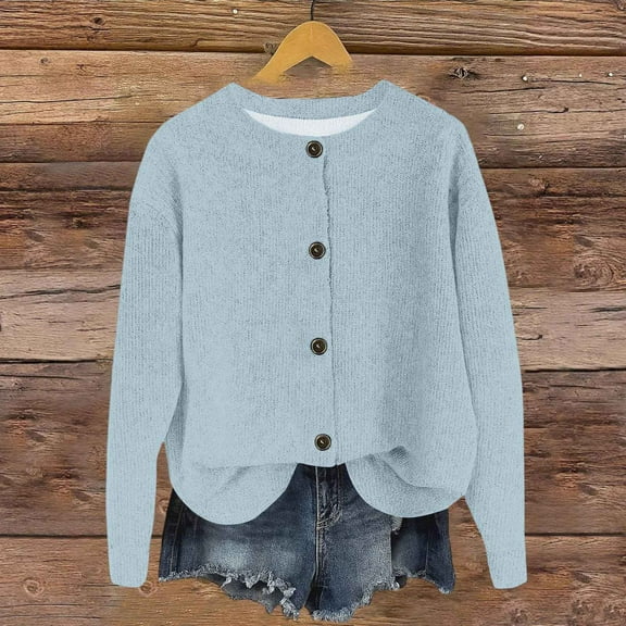 Fall Winter Cardigan Sweaters for Women, Oversized Button up Knitted Jackets Casual Loose Open Front Outerwear New Womens Fall Cardigan Lightweight Light Blue L