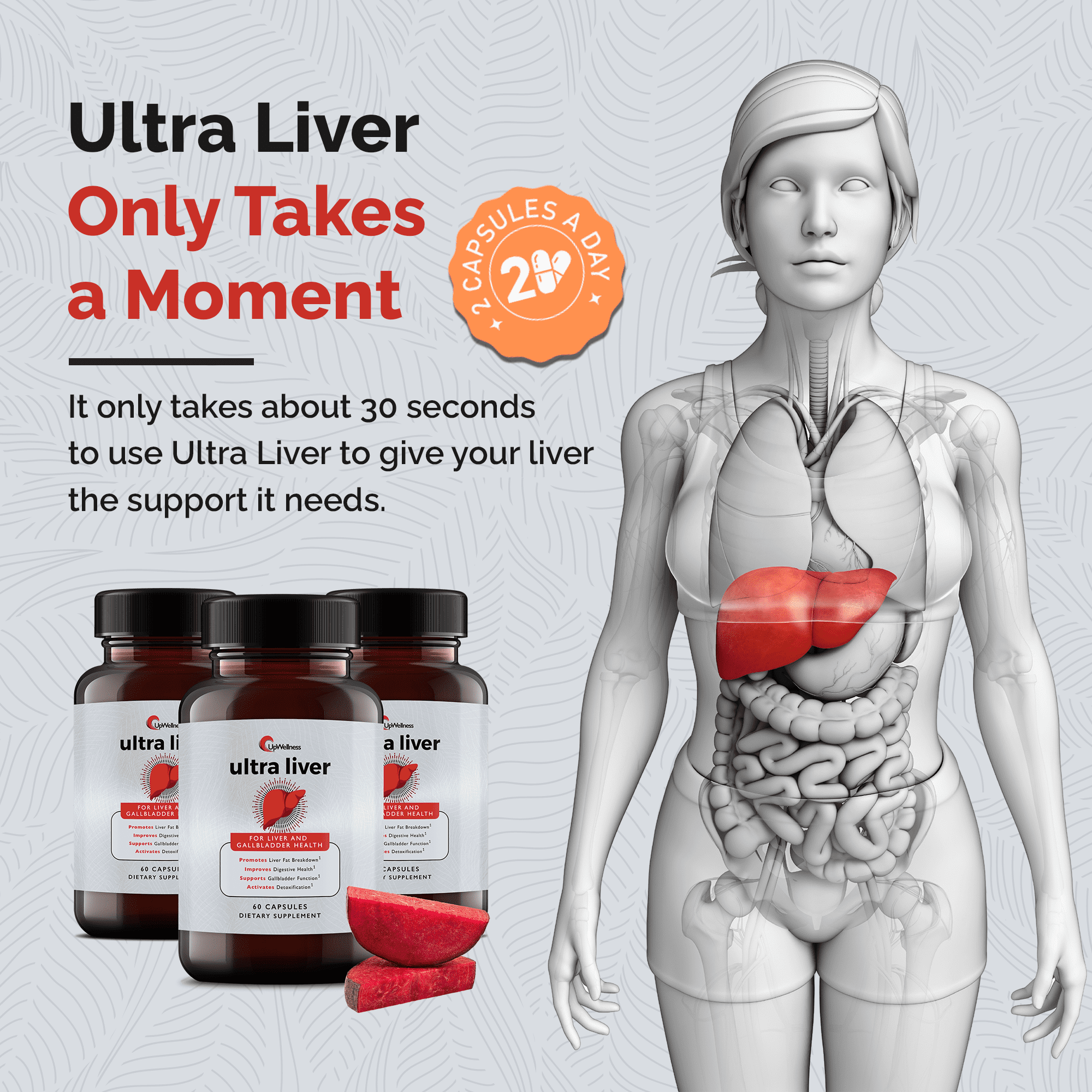 UpWellness Ultra Liver Supplement for Liver Support and Gallbladder Support - TMG & NAC Milk Thistle - Liver Cleanse Detox & Repair - 60 Capsules