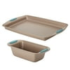 Rachael Ray 2-Piece Cucina Bread Baking Loaf Pan and Nonstick Sheet Pan Set, Agave Blue Handles