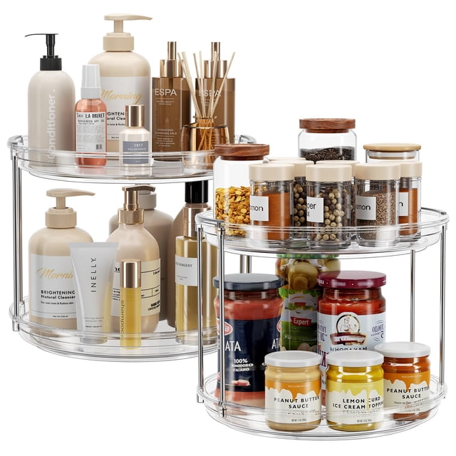 Organizador con tocadiscos Lazy Susan LAMU, paquete de 2 niveles, transparente