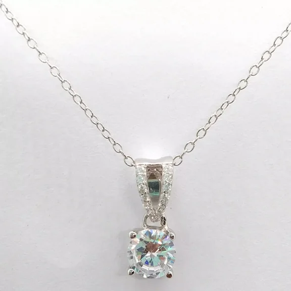 3Ct Lab Created Diamond Solitaire Pendant Necklace 14K White Gold Plated Free 18"