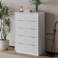 thumbnail image 4 of Fluted Dresser for Bedroom, 5 Drawers Dresser, 47" Tall Modern Chest of Drawers with Metal Handle, White Dressers for Bedroom, 4 of 14