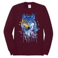 thumbnail image 2 of Wolf Painting Splatter Abstract Art Animal Lover Mens Long Sleeve Shirt, Maroon, Medium, 2 of 3