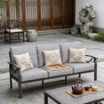 thumbnail image 3 of KIOOTTO 70 Inch 3-Seater Patio Sofa, All-Weather Khaki Metal Outdoor Couch with Gray Cushions, Sectional-Style Seating for Garden, Backyard, 3 of 7