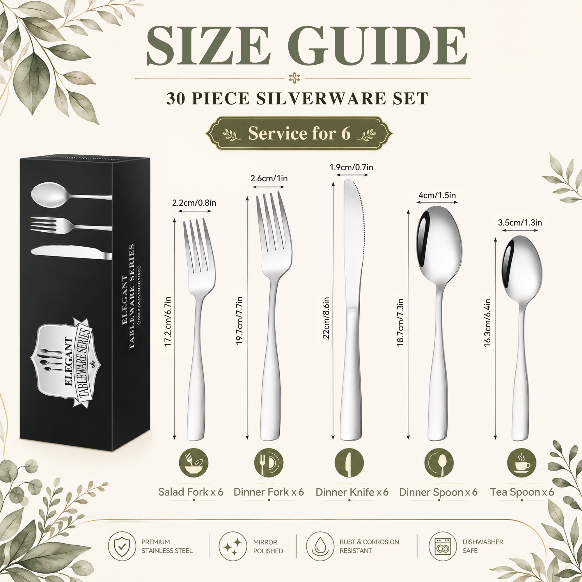 TINANA 30-Piece Stainless Steel Flatware Set For 6 photo 5