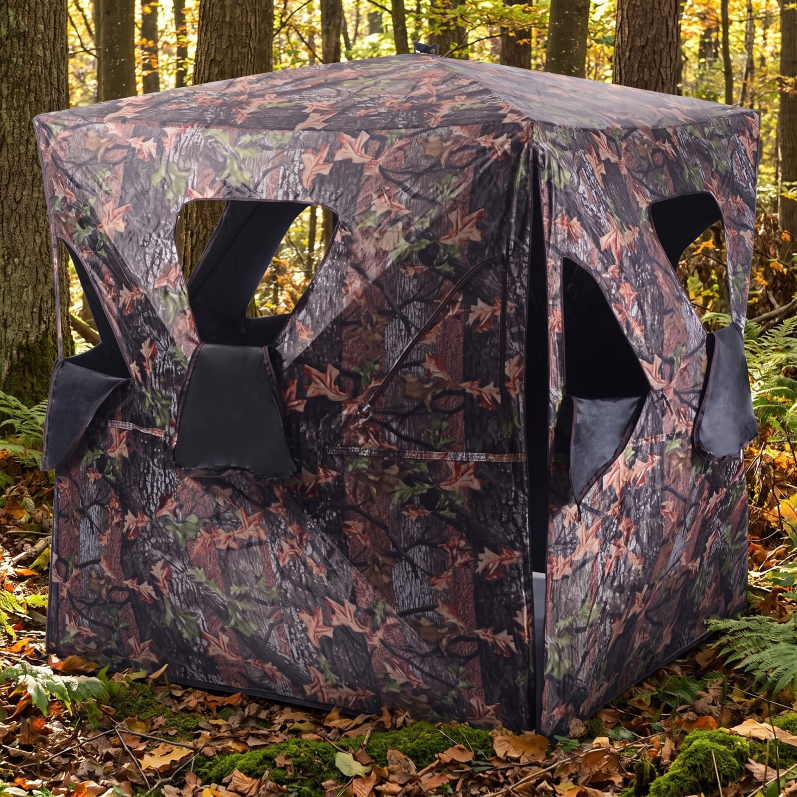 Vebreda Pop Up Ground Hunting Blind a Portable Deer Blind with Shoot Through Camo Mesh Windows and 360 Degree View for 2 to 3 People, Camo