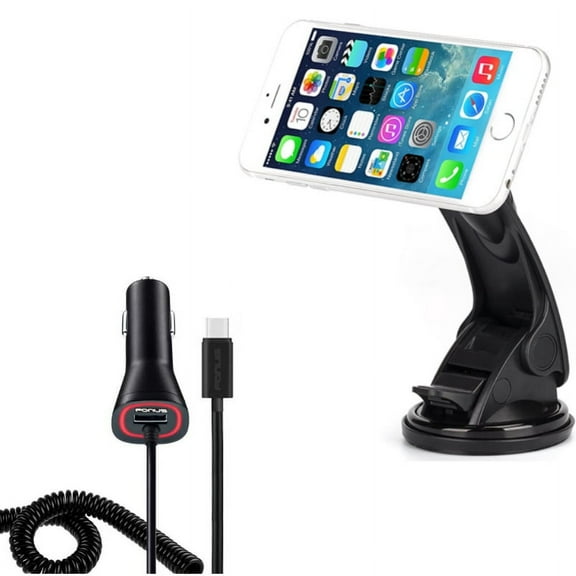 Holder Magnetic Car Mount w Power Type-C Quick Charger X1A for Blackberry Key2, KEYone, LE - BLU G9, Vivo XI Plus 5 - CAT S61 S48c - Coolpad Legacy - Essential Phone (PH-1) - Google Pixel XL