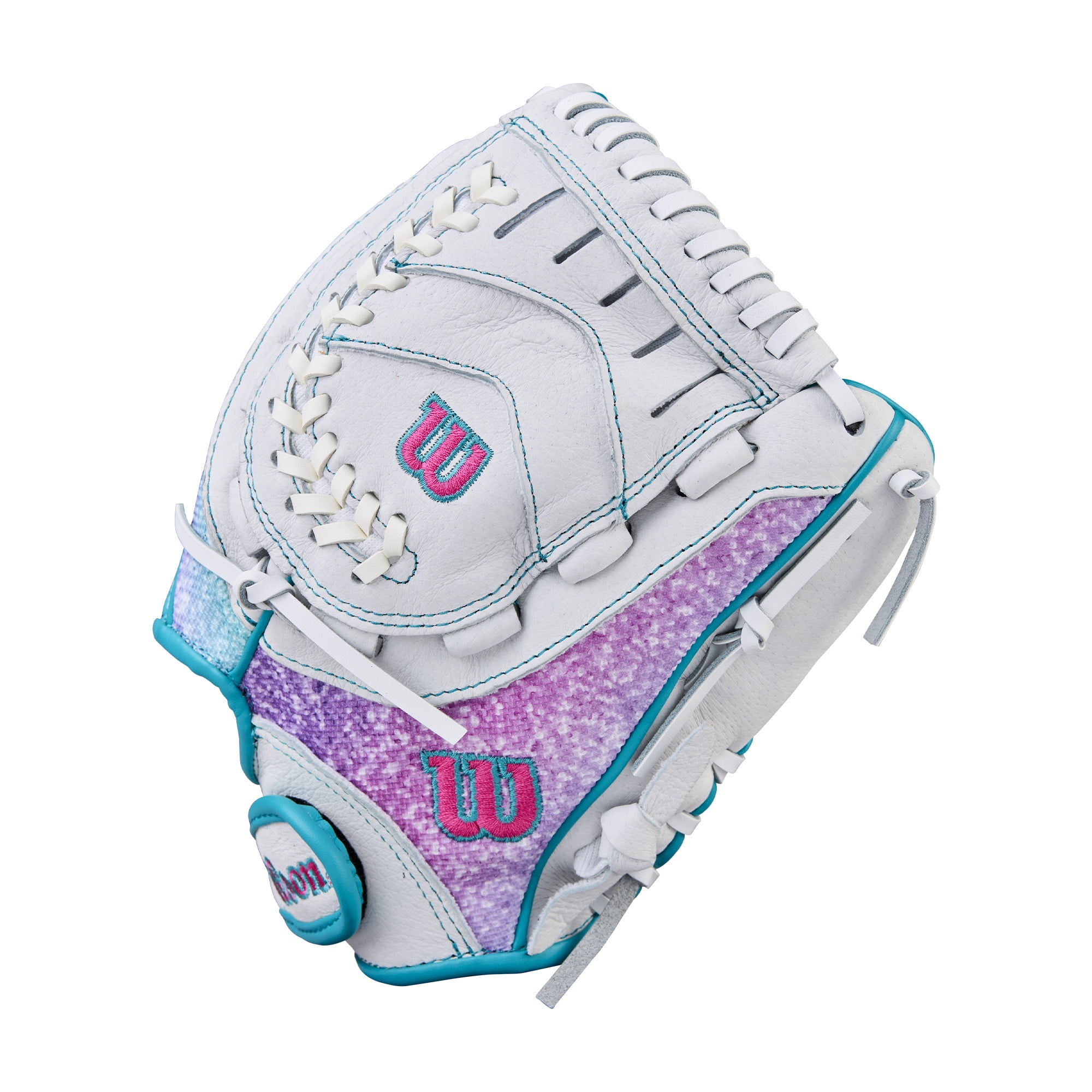Wilson 2026 Flash™ 11" Youth Fastpitch Glove - White/Flamingo Pink/Green, Right Hand Throw