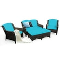thumbnail image 5 of Costway 5PCS Patio Rattan Furniture Set Loveseat Sofa Ottoman Turquoise Cushion, 5 of 12