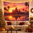 thumbnail image 3 of Temple at Sunset with Lotus and Palm Reflections Serene Psychedelic for Meditation Enthusiasts Spiritual Wall Art Housewarming Gift Tapestry Wall Hanging for Bedroom Living Room and Dorm, 3 of 7