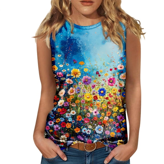 DQRPSEETB Womens Summer Clothes Women's Fashion 3D Crew Neck Double Printed Vest Blouses for Women