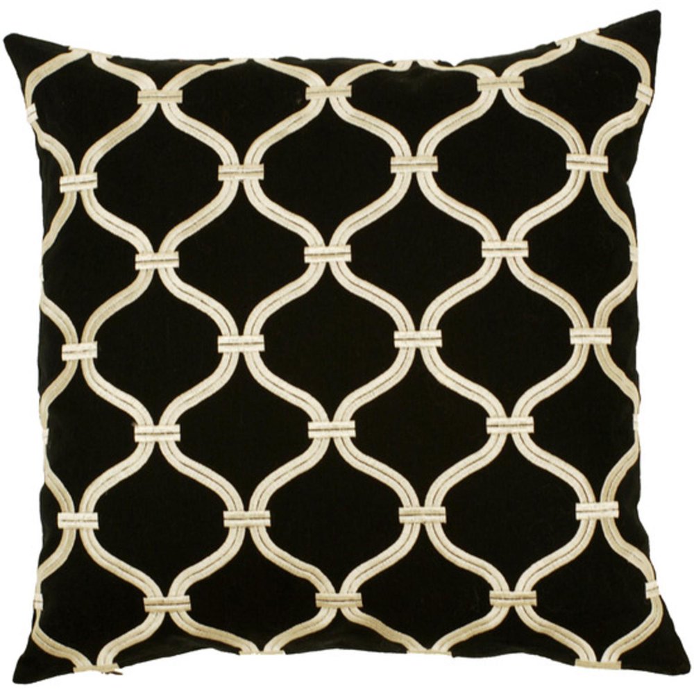 18" Vintage Black and Ivory Oval Chain Link Decorative Throw Pillow