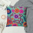 thumbnail image 2 of GOSMITH  Ethnic Chair Seat Throw Pillow Cover Suzani Pear Green Indian Pom Pom Lace Multi-Color Floral Cushion Covers, 2 of 5