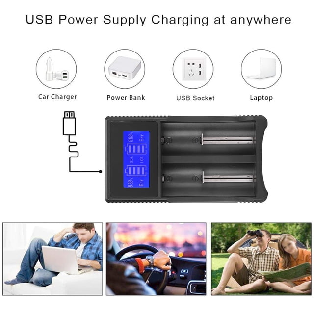 Pantalla SEIVI PC ANGGREK Negro Portátil Viaje LCD Pantalla Inteligente USB Doble Ranura Batería de Carga para Ni MH Ni Cd AA AAA Li Ion LiFePO4 IMR 26650 14500