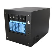 iStarUSA S-35-DE5BL Black Aluminum / Steel Tower Compact Stylish 5x 3.5" Hotswap Trayless mini-ITX Tower - Blue HDD Handle