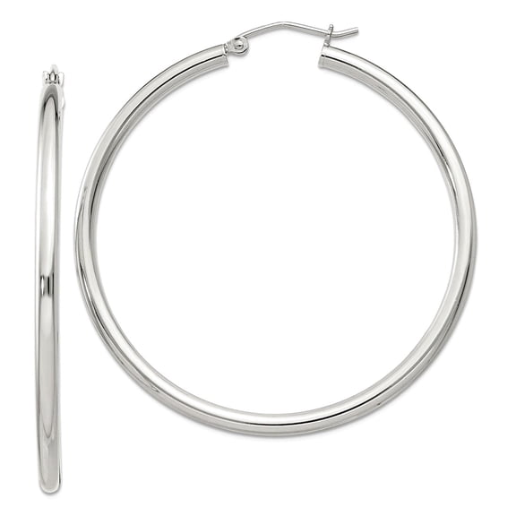 925 Sterling Silver 2.5mm Round Hoop Earrings 47x45mm Wide 2.5mm Thick Hoop Earring for Women