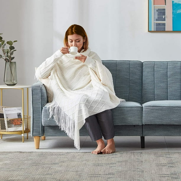 Knitted Throw Blankets for Couch Sofa and Bed Lightweight Soft Knit Blanket with Tassel Decorative Cozy Farmhouse Throw Blankets for Women and Man 50 x60