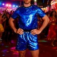 thumbnail image 2 of Men's Reversible Sequin Two Piece Short Sleeve Shirt Shorts Outfit Casual Parties Special Events With Sparkling Design Blue XL, 2 of 5