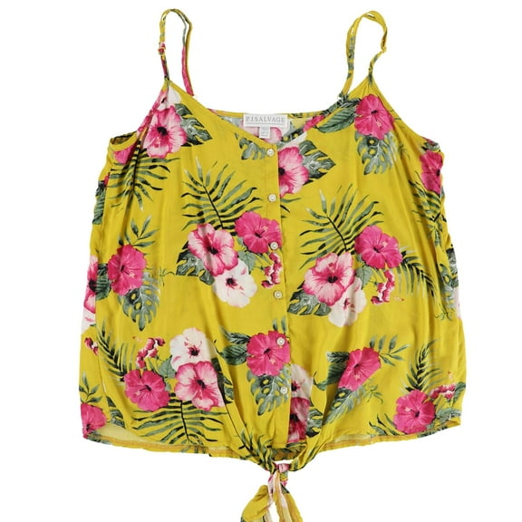 P.J. Salvage Womens Tahitian Tropics Tie Front Cami Tank Top, Gold, Small