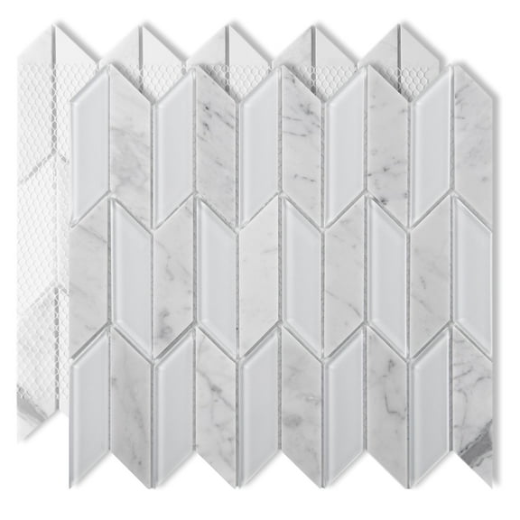 Art3dwallpanels 11.8''x11.2'' Herringbone Mosaic Wall Tile,Decorative Glass Tile,Pack of 5