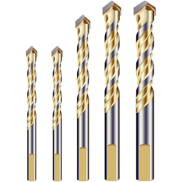 Multi-material drill bit set with double groove carbide tip for tile, concrete, brick, glass, plastic, wood, metal, silver